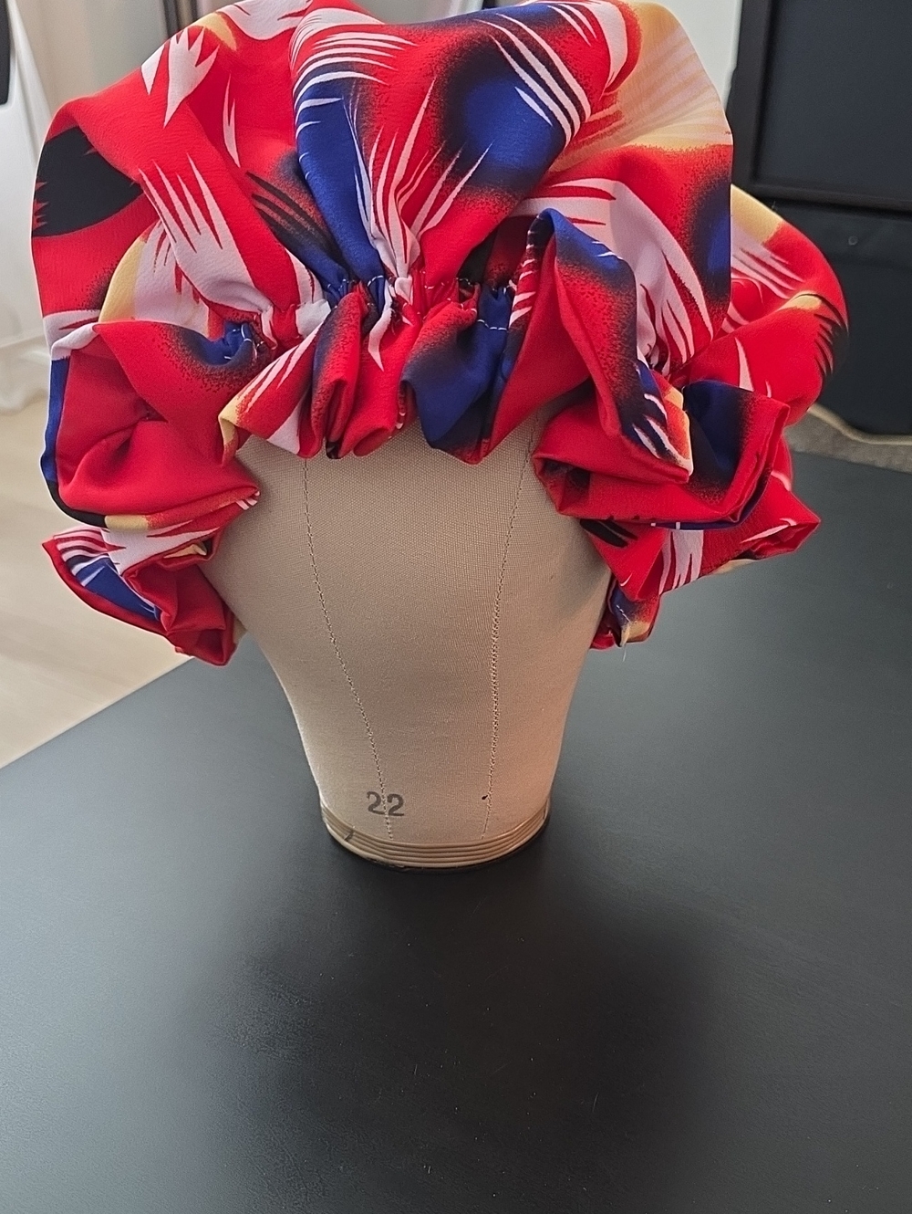 Handmade Hair Bonnet In Vibrant Red Tropical Print